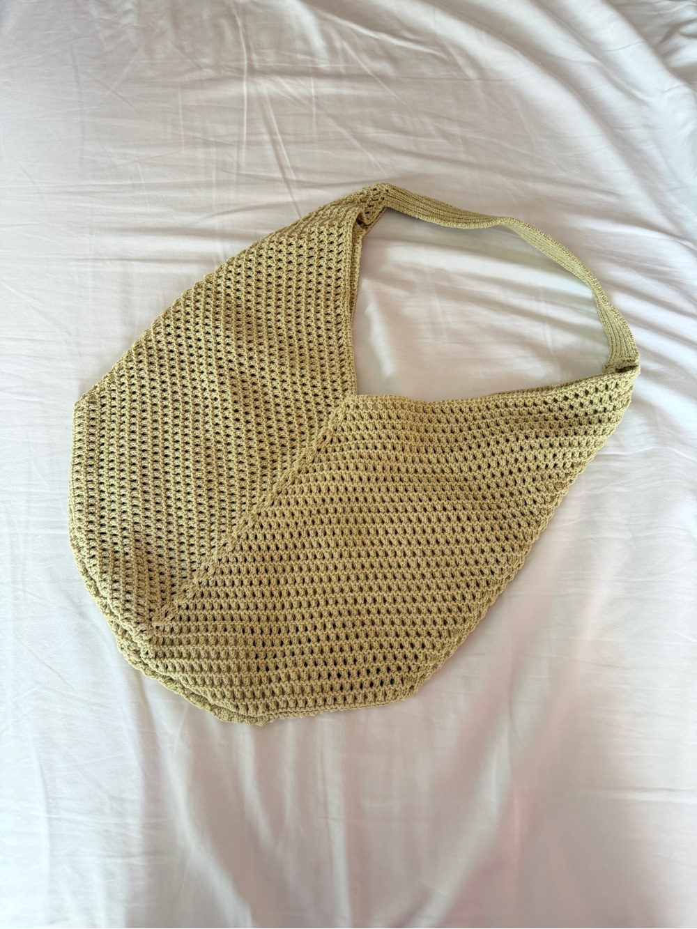 Handmade Crochet Shoulder Bag in Light Olive Green